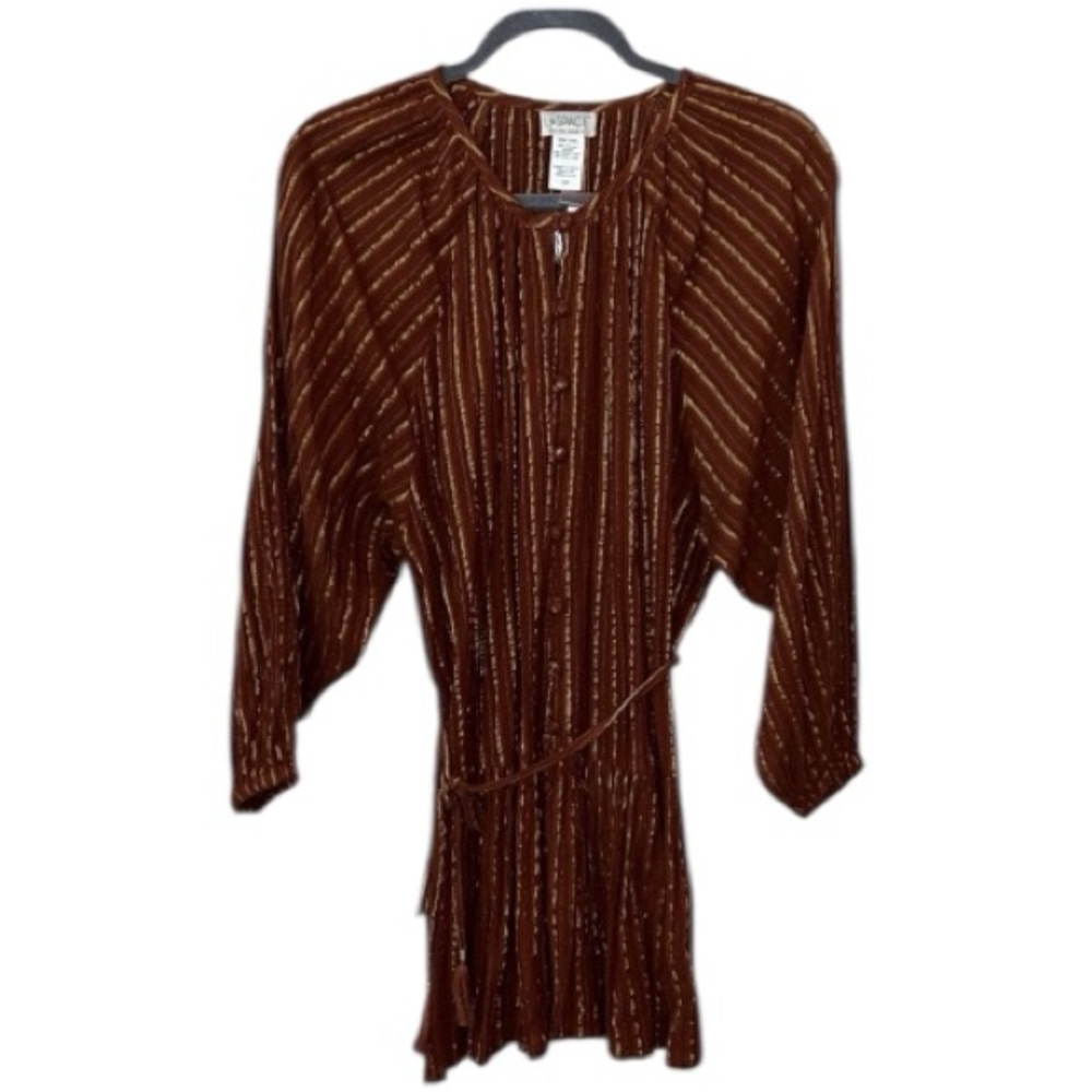 l*space Vida Coffee Brown With Gold Metallic Stripes Swim Coverup Size S